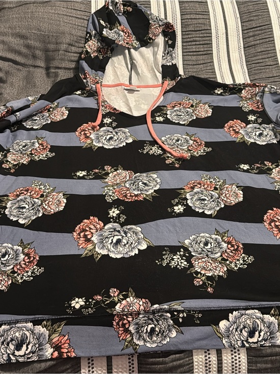 LuLaRoe Tops - LuLaRoe Black, Lavender & Coral Floral Stripe Hoodie